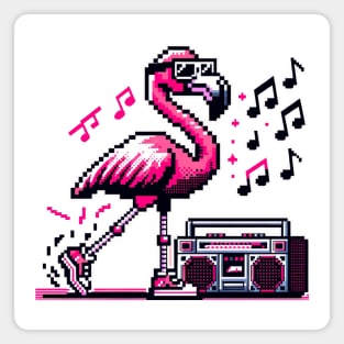 Retro Flamingo Rhythm - 8-Bit Tropical Boombox Design Magnet